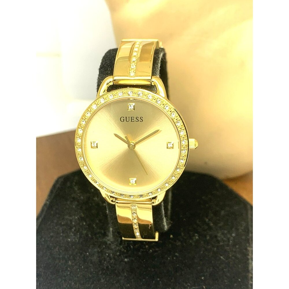 Guess Women's Watch GW0022L2 Quartz Gold Dial Gemmed Stainless Steel 30mm